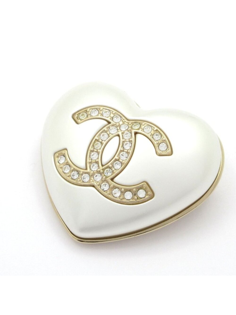 Chanel Brooch White Gold Heart CC Logo